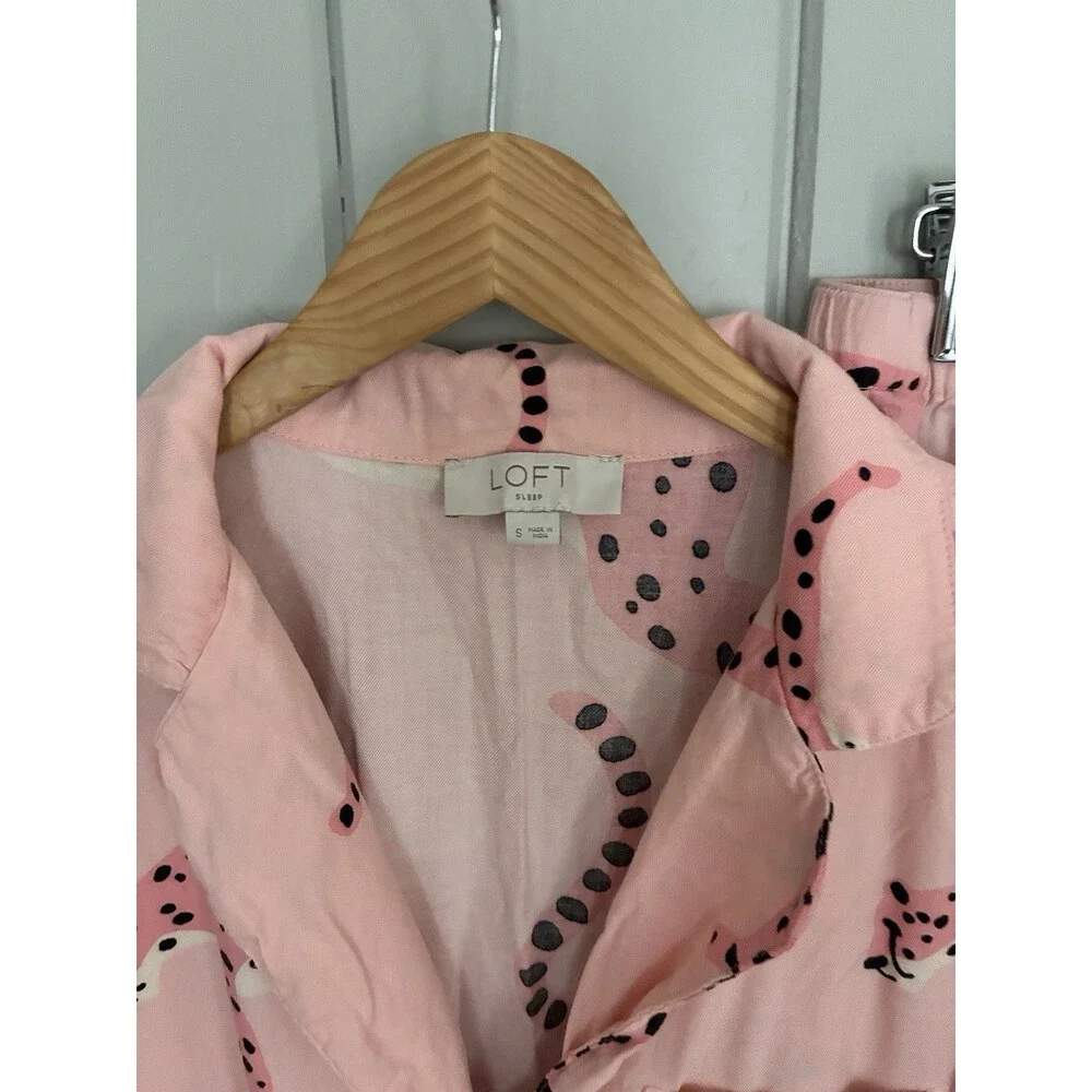 Loft Sleep Pajamas S Small Pink Panther Print 2-Piece Set L/S Collar